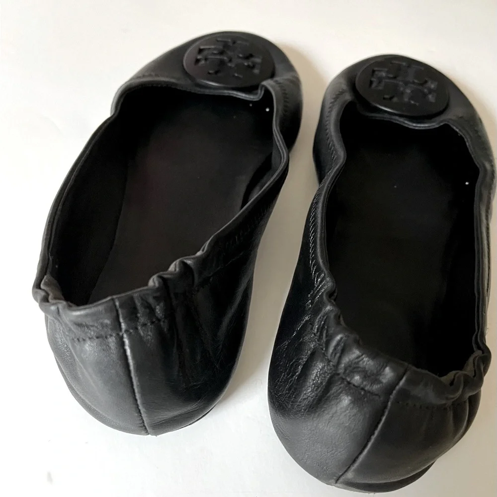 Tory Burch Minnie Travel black leather ballet flats sz 7